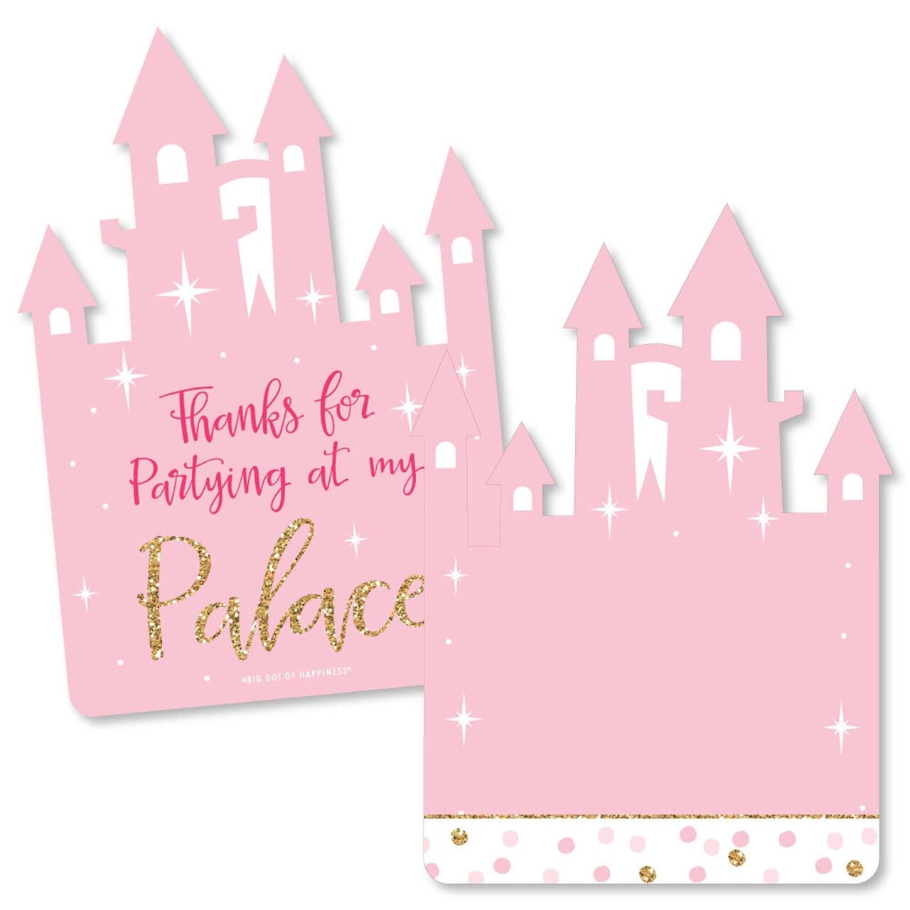 Big Dot of Happiness Little Princess Crown - Shaped Thank You Cards - Baby Shower or Birthday Party Thank You Note Cards with Envelopes - Set of 12